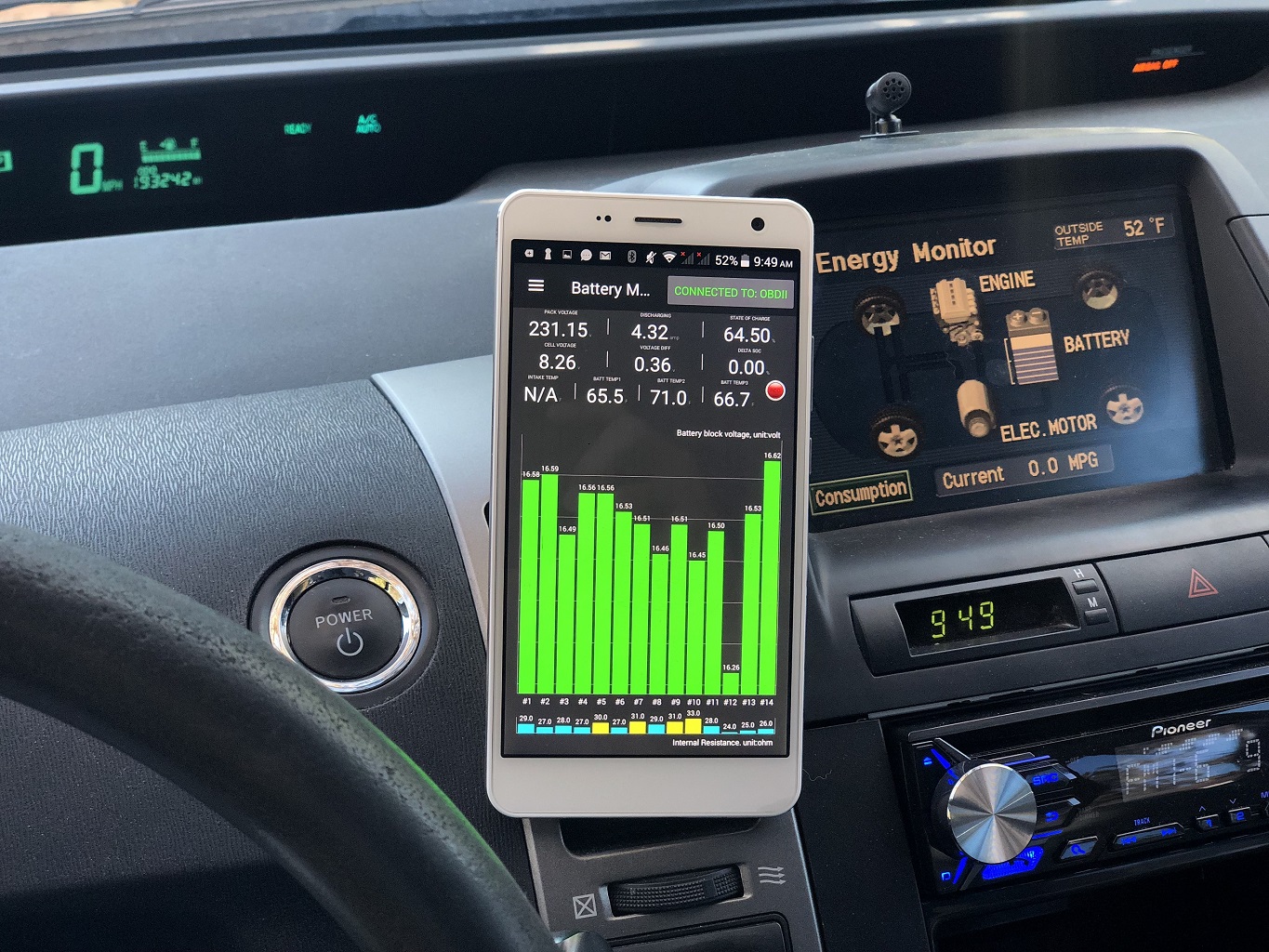 Dr. Prius App demo in a Prius dashboard (full resolution)